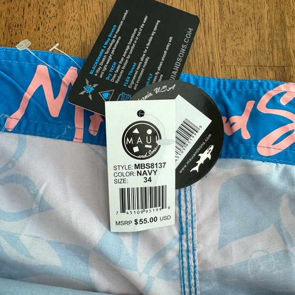 NWT Maui and Sons 4 Way Stretch Board Shorts SZ 34 Navy Banzai - Picture 11 of 11